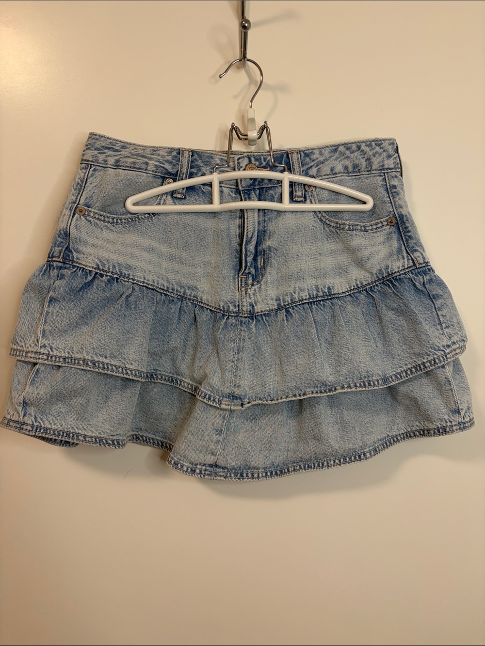 American Eagle Outfitters Light Blue Denim Ruffle Mini Skirt
